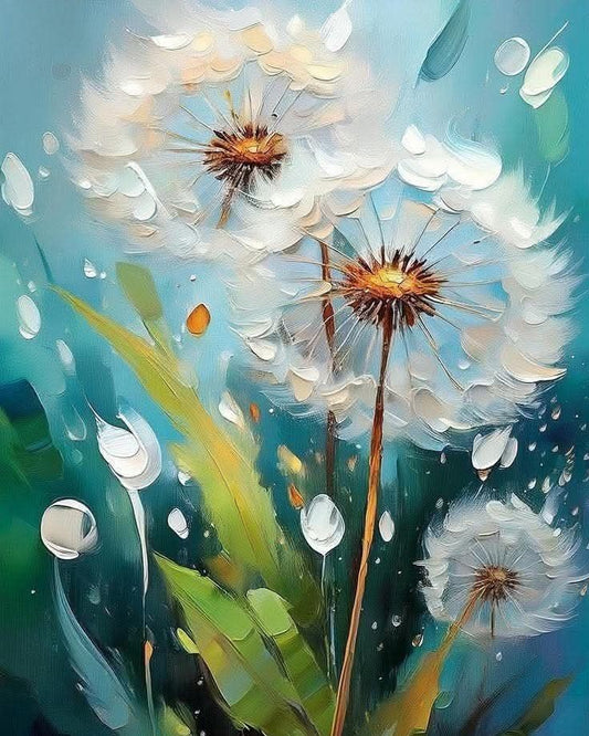 Artistic depiction of dandelions with a soft focus background