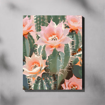 Canvas print with a floral cactus design on a gray background