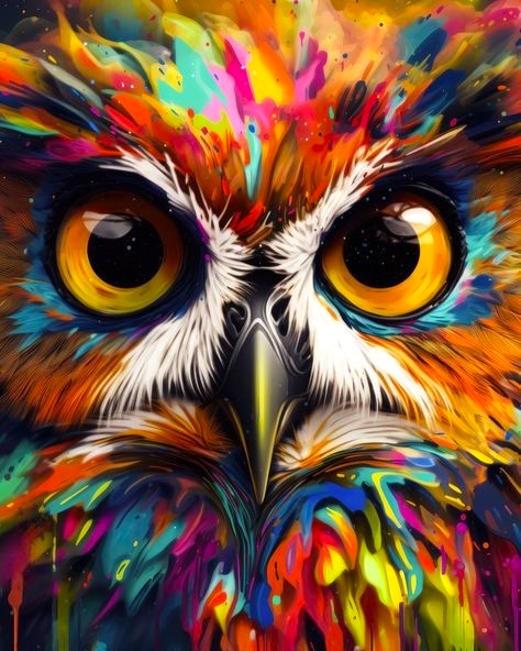 Colorful owl illustration with vibrant splashes of paint