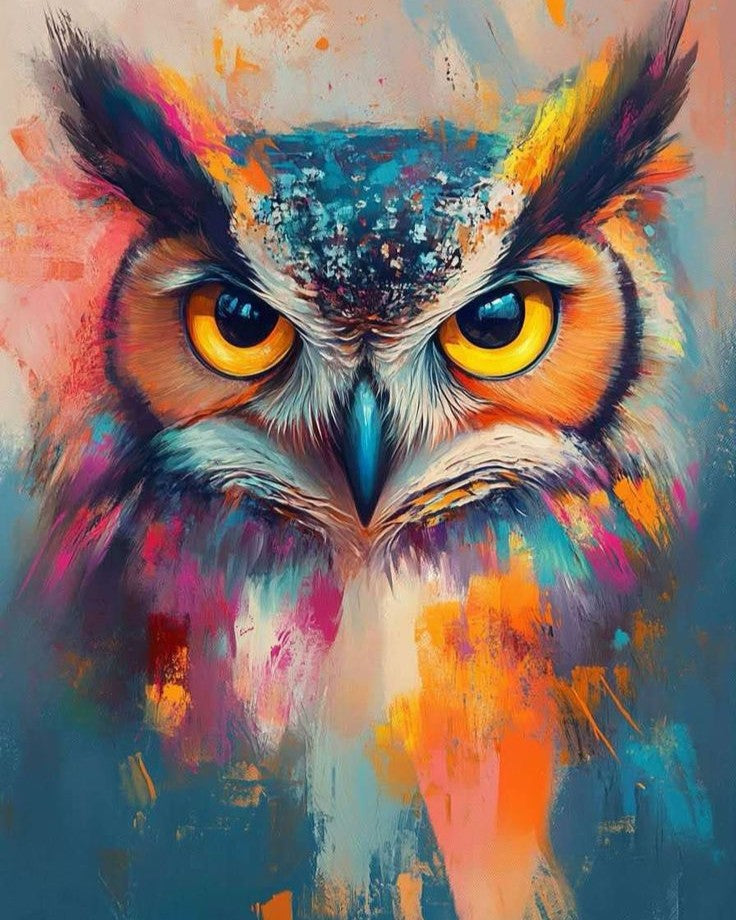 Colorful owl painting with abstract style