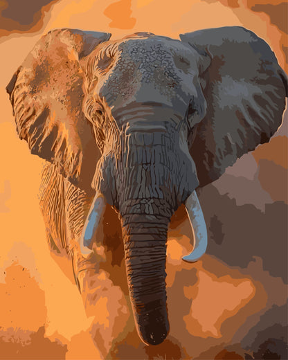Artistic depiction of an elephant with a warm, abstract background