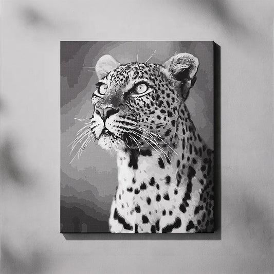 Canvas print of a leopard's face on a gray background