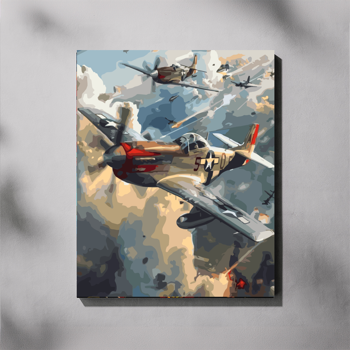 Canvas paint by number of fighter jets in flight with a gray background