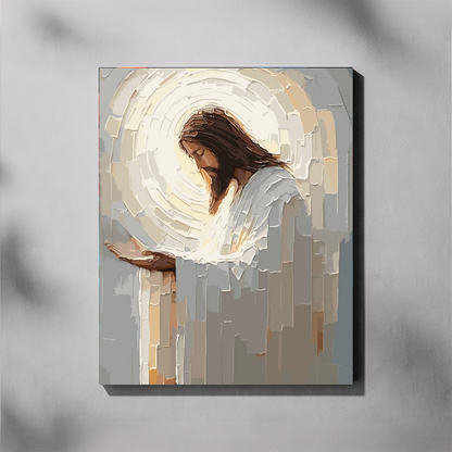 Give Thanks 40x50cm paint by number kit mockup — Jesus praying figure, stretch framed canvas wall art South Africa
