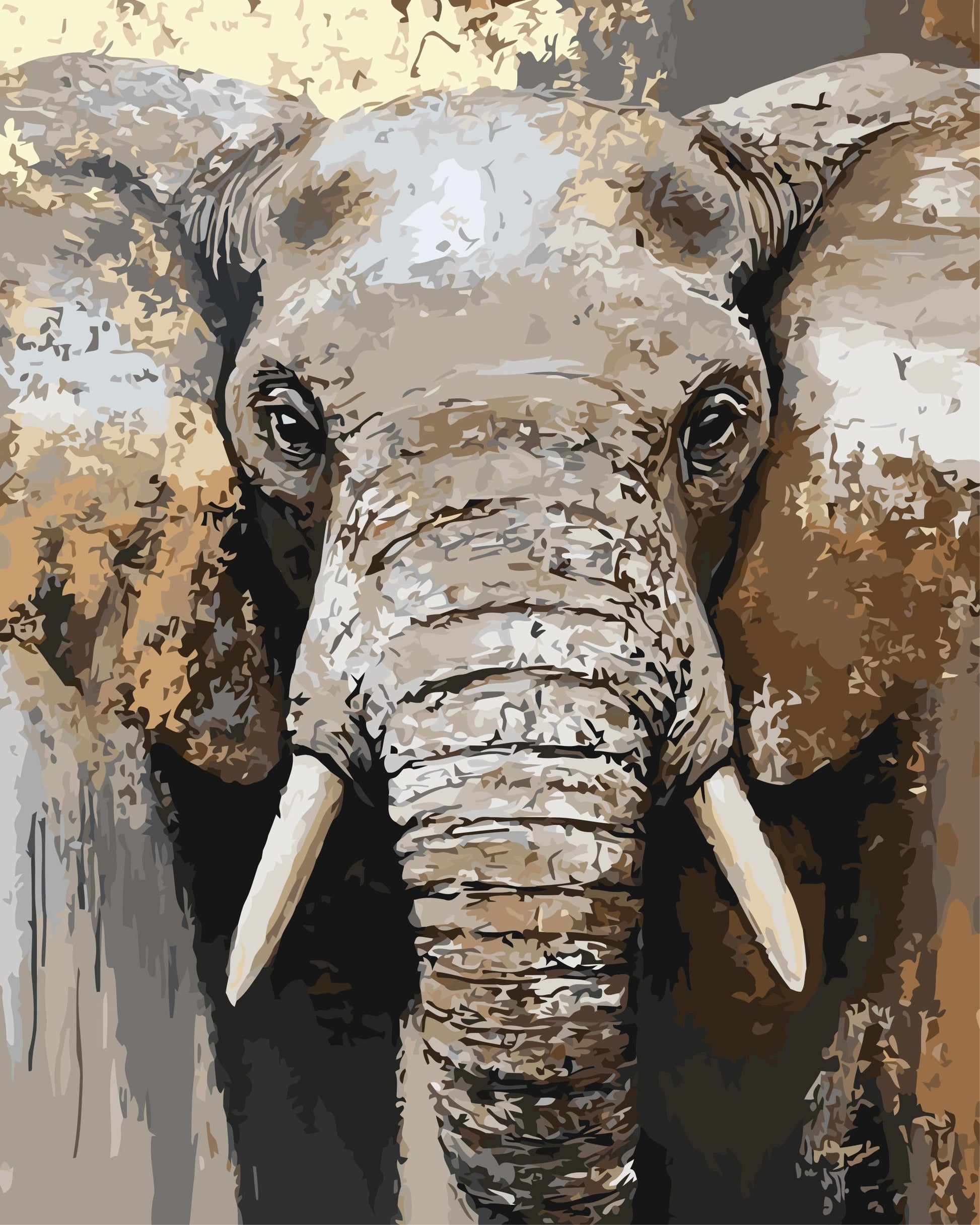 Artistic depiction of an elephant with a textured background