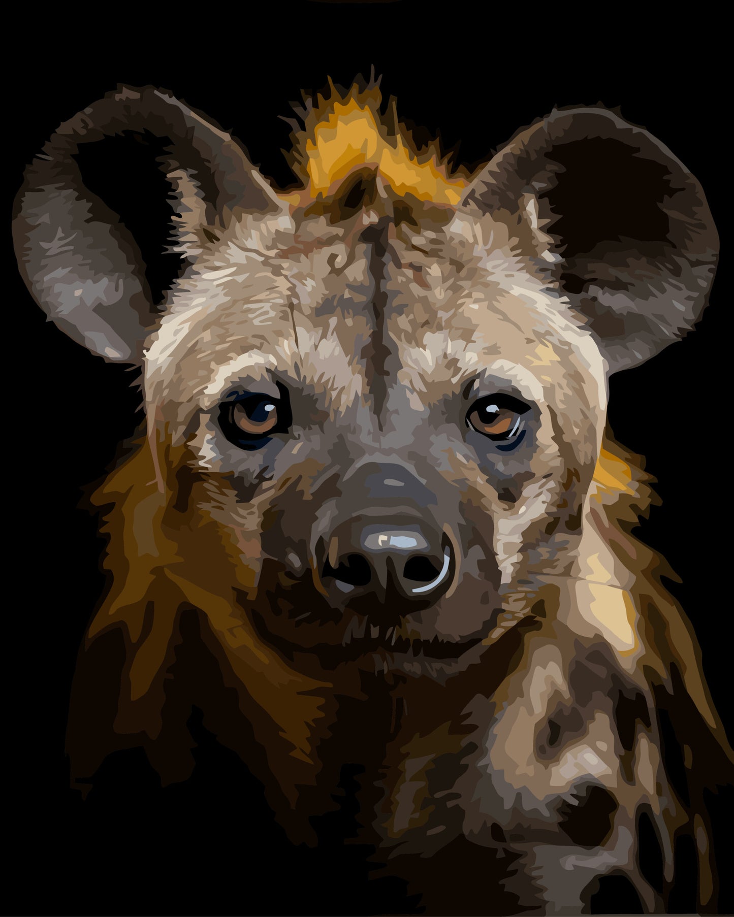 Artistic depiction of a hyena with a dark background