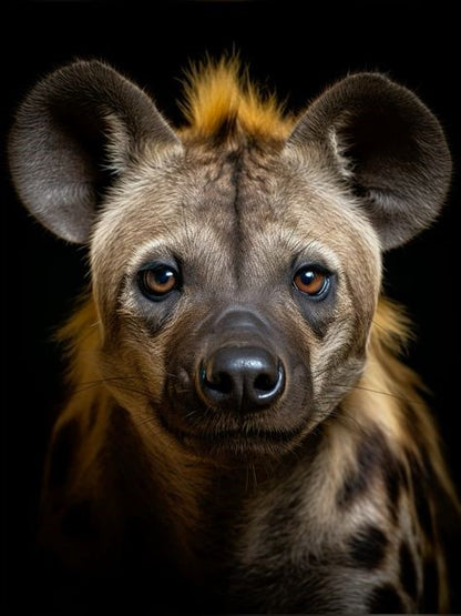 Close-up of a hyena with a dark background