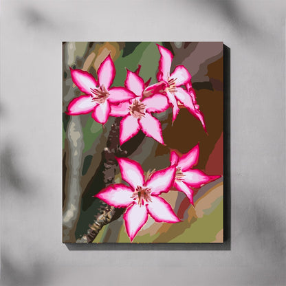 Canvas print of pink flowers on a camouflage background