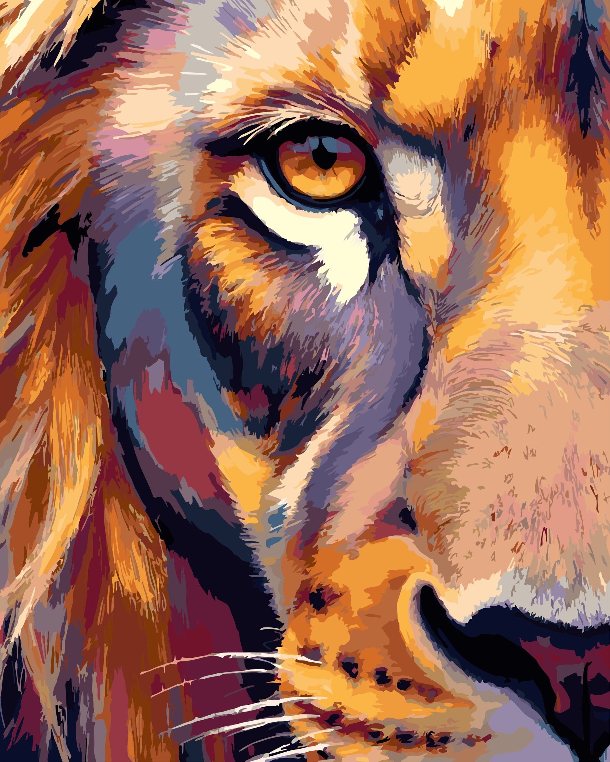 Close-up of a tiger's face with vibrant colour