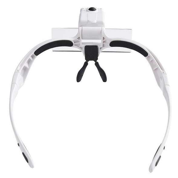 White headband with black straps and a camera on a white background
