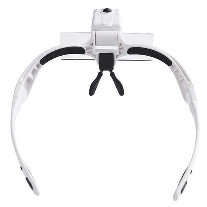 White headband with black straps and a camera on a white background