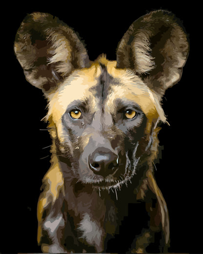 Artistic depiction of a wild dog with a black background
