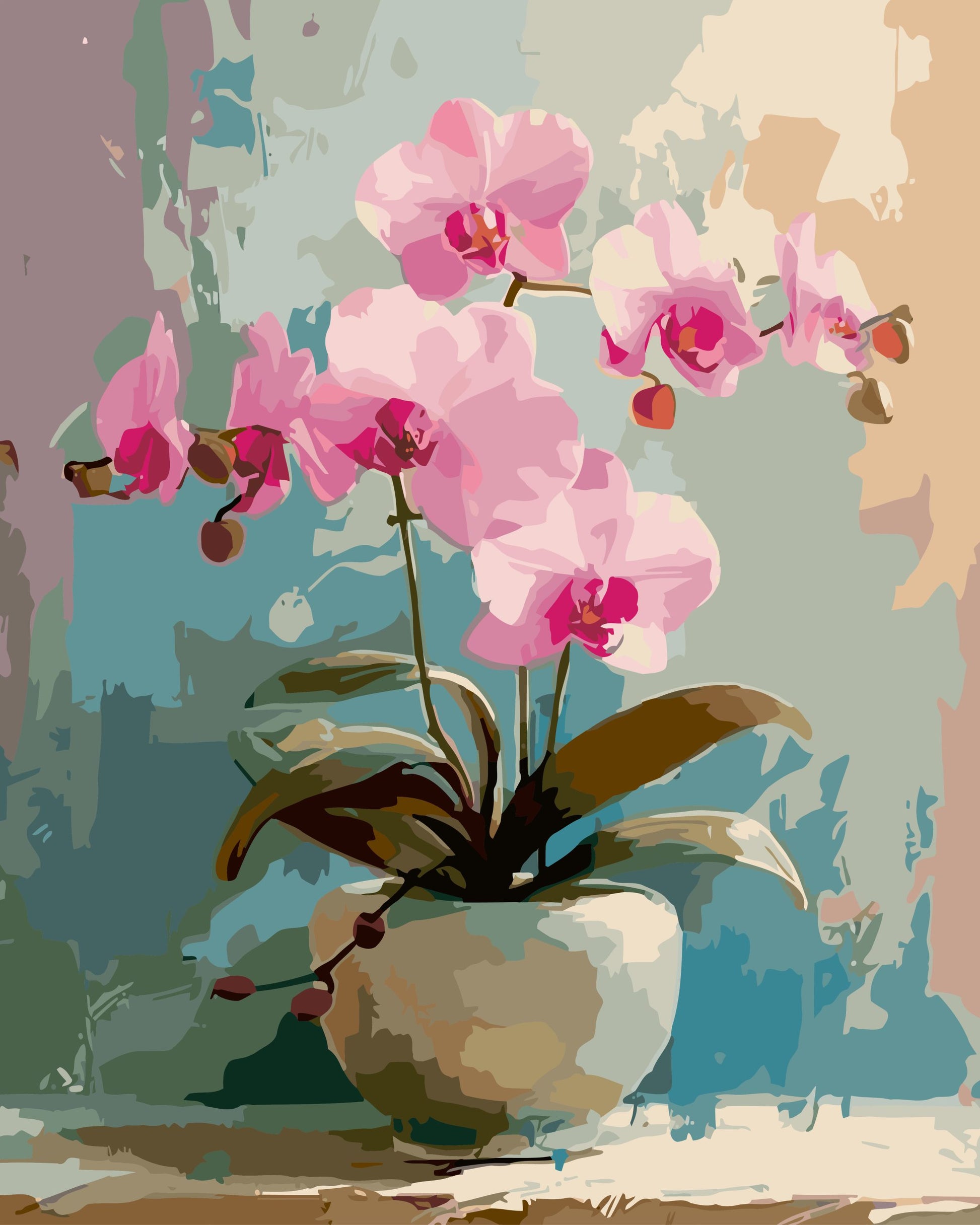 Painting of pink orchids on a textured background
