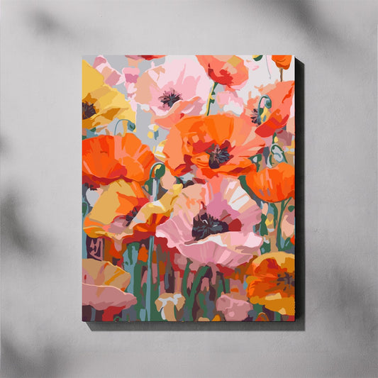 Canvas print with a colorful floral design on a gray background