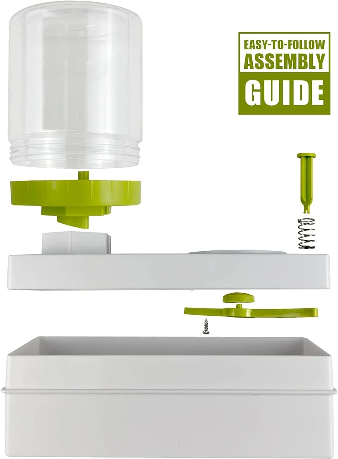 White and green mechanical assembly kit with components on a white background
