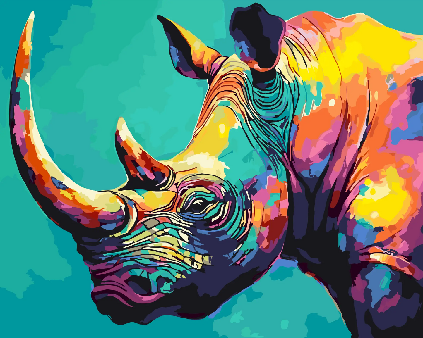 Colorful rhino painting on a solid background
