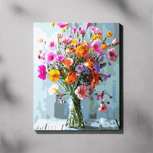 Colorful floral painting on a textured wall