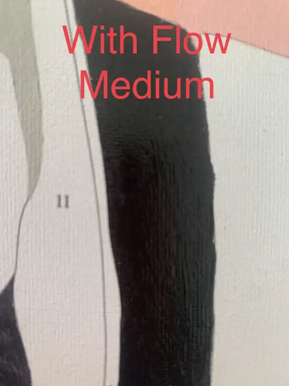 Black textured material with text 'With Flow Medium' on a neutral background