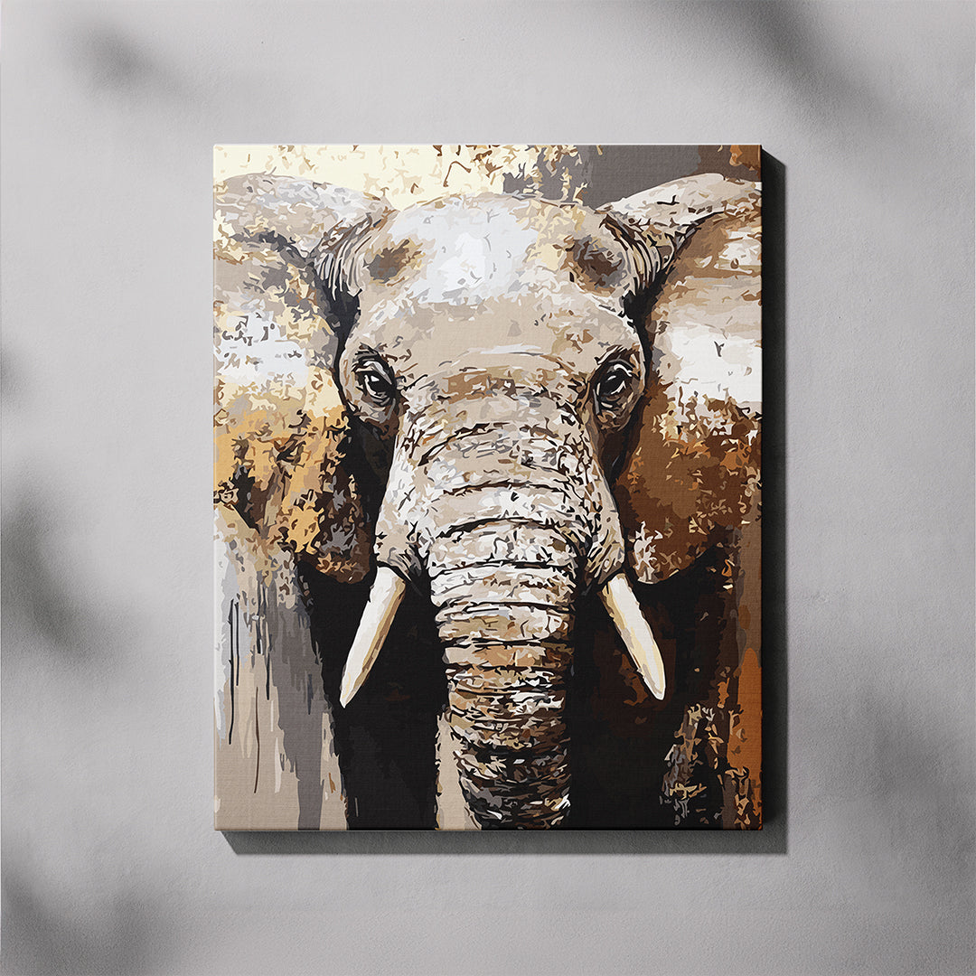 Painting of an elephant with a textured background