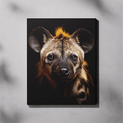 Canvas print of a hyena's face on a dark background